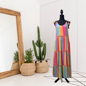 Z&L Tassel Shoulder Tie Striped Maxi Dress
